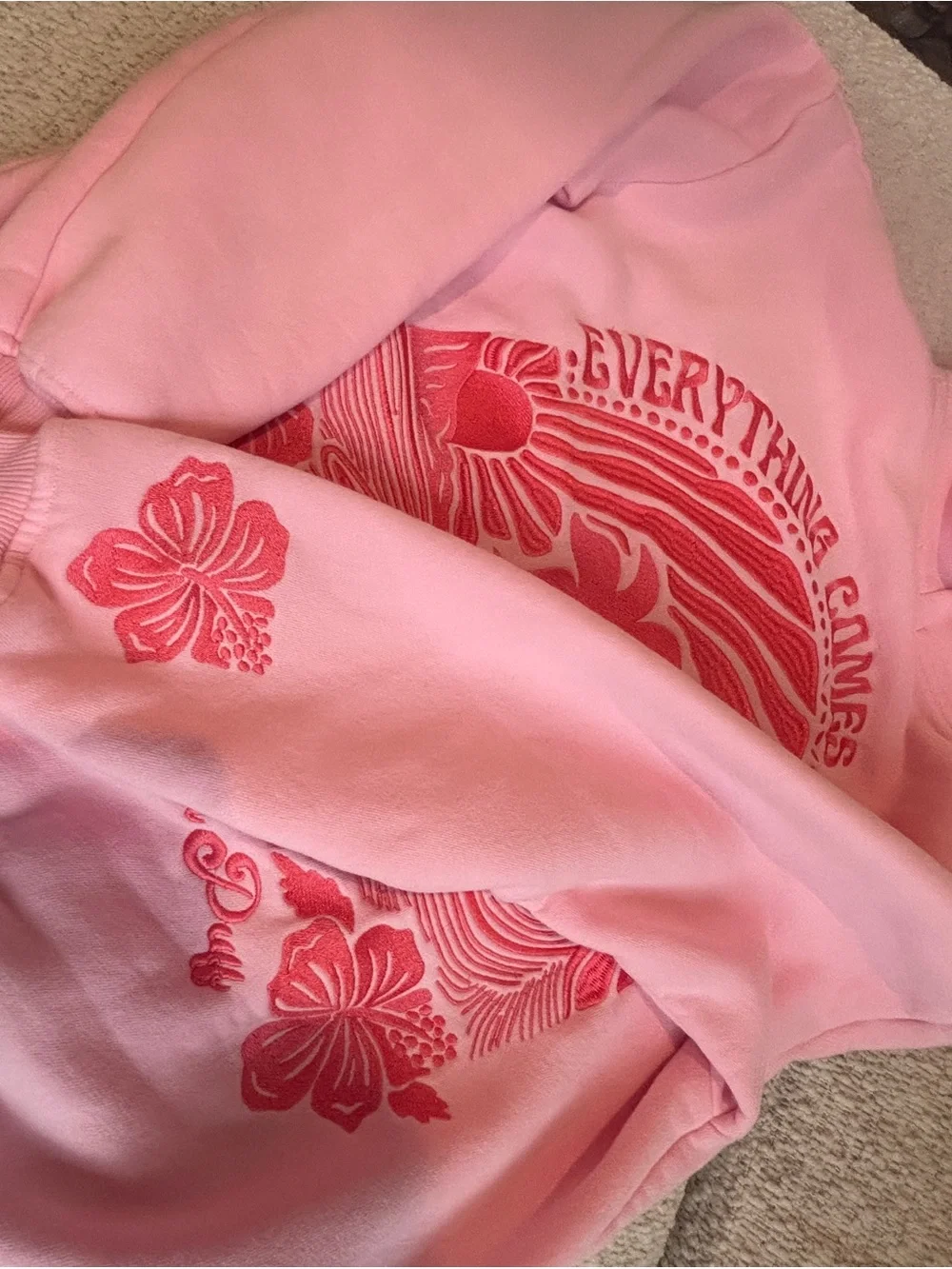 Pink Palm Puff Hoodie with Red Palm Logo - Women's Sweatshirt - Picture 5 of 10